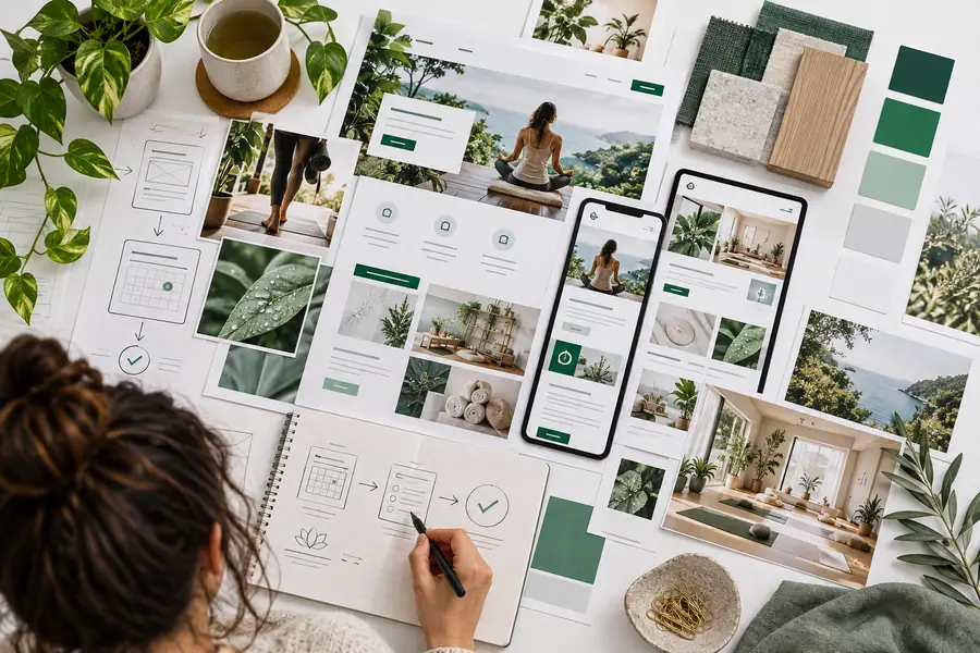 Illustrative collage of website layouts used to plan a rebuild